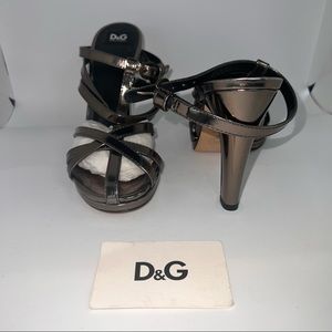Dolce & Gabbana D&G gunmetal silver strappy platform heels sandals